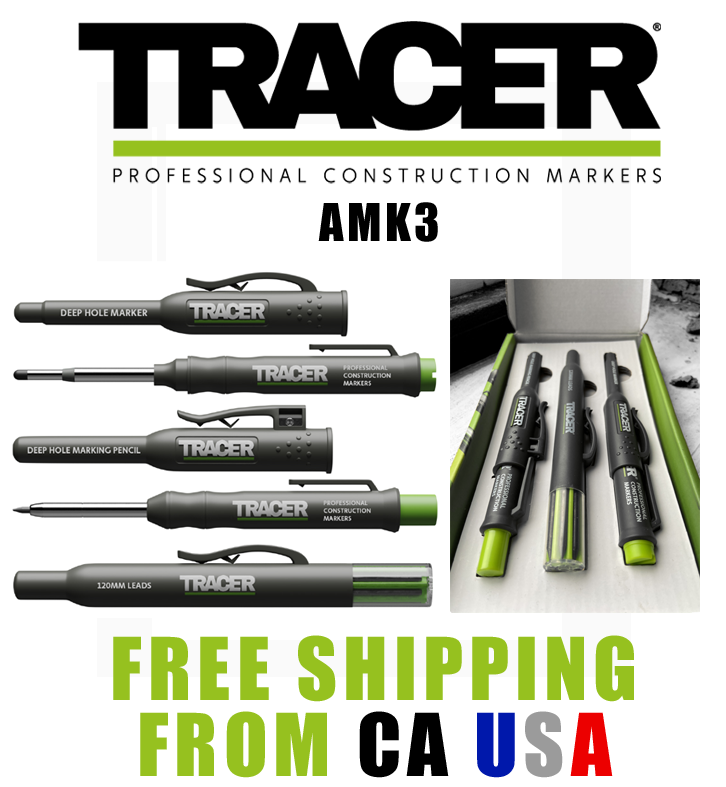 TRACER AMK3 Complete Marking Kit - Deep Hole Marker Pen, Pencil and 6x Replacement Lead set with Holsters