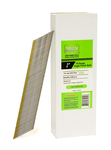 Grex 34° Degree 15 Gauge (15 Ga.) 2" Inch Angle Finish Nails (DA21) GAN15-50 4,000 per box (660292350506)