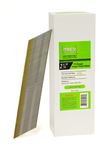 Grex 34° Degree 15 Gauge (15 Ga.) 2-1/4" Inch Angle Finish Nails (DA23) GAN15-57 4,000 per box (660292350575)
