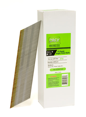 Grex 34° Degree 15 Gauge (15 Ga.) 2-1/2" Inch Angle Finish Nails (DA25) GAN15-64 4,000 per box (660292350643)