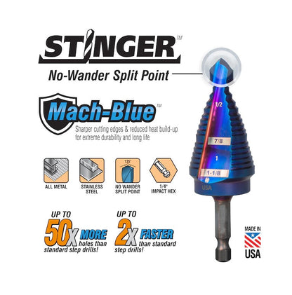 Spyder Mach-Blue 1/4-in 10-Step Drill Bit -19024 884835010003