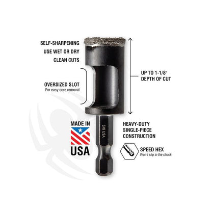 Spyder 600853 1-Inch Diamond Arbor Hole Saw Bit